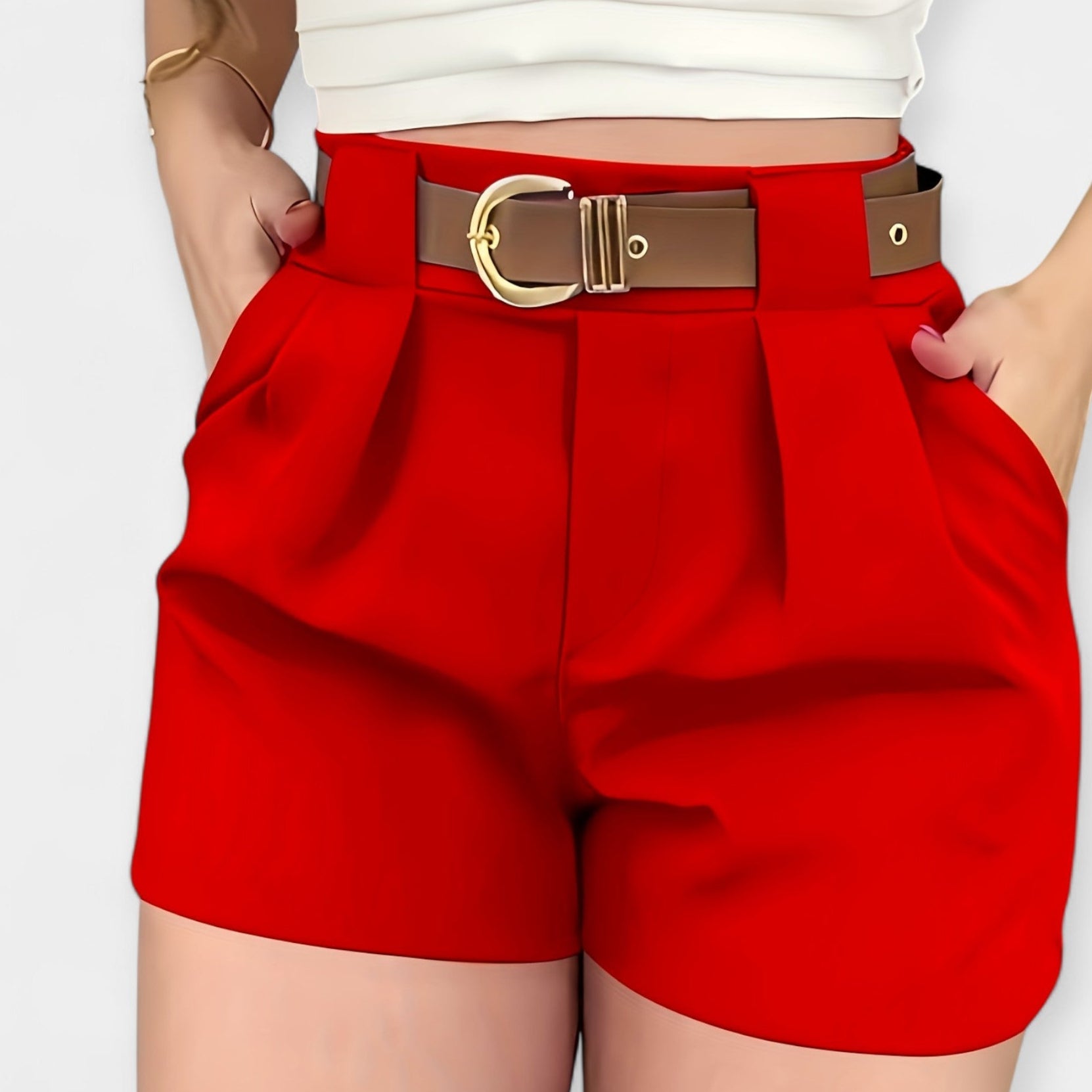 Blanca - Pantalones Cortos Plisados de Cintura Alta