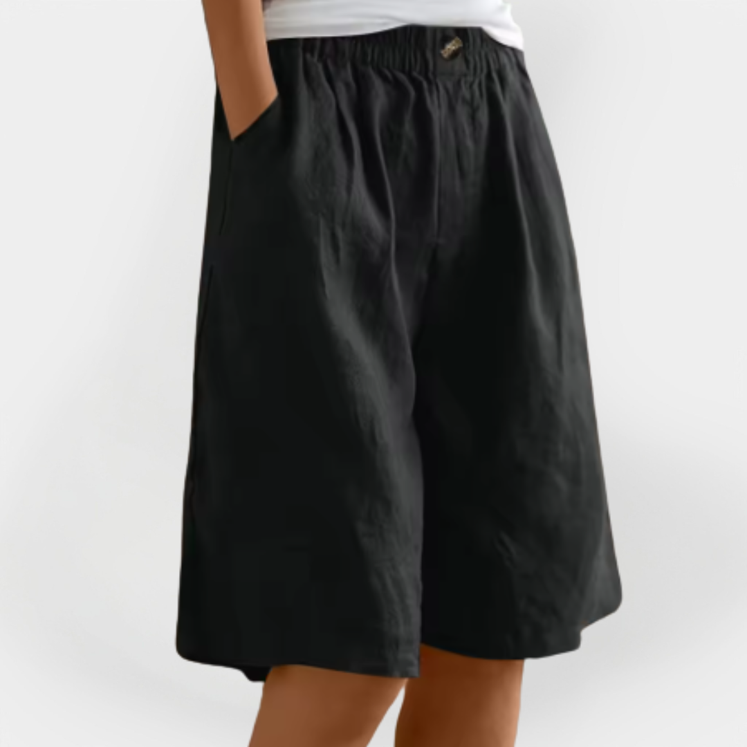 Marta - Pantalones Cortos de Lino con Bolsillos