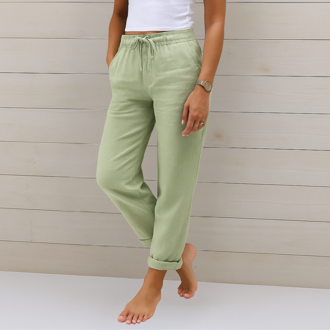 Sara - Pantalones Elásticos de Lino Premium