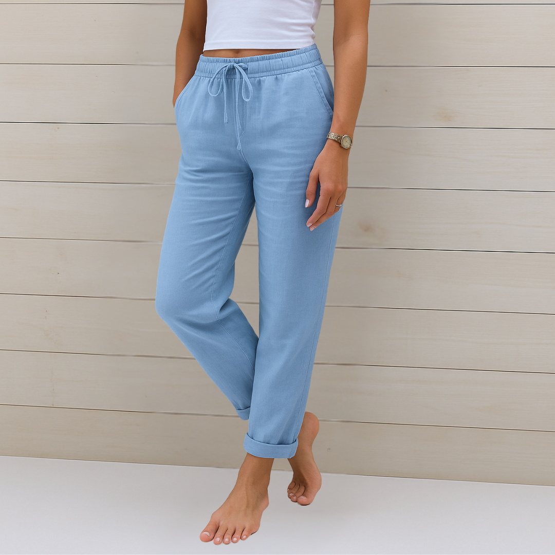 Sara - Pantalones Elásticos de Lino Premium