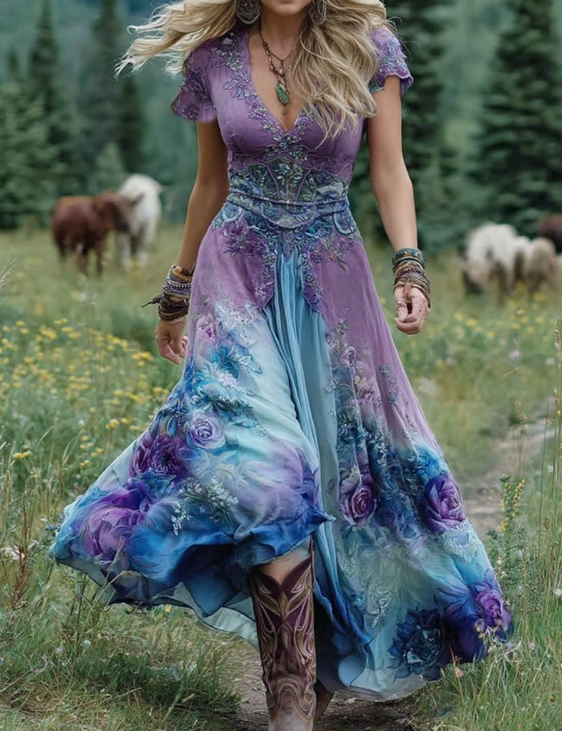Victoria - Vestido Maxi Corto Floral