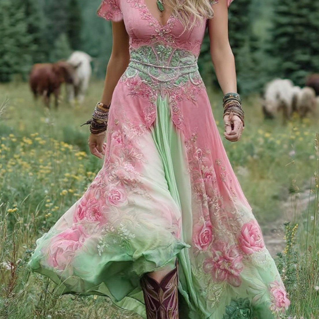 Victoria - Vestido Maxi Corto Floral
