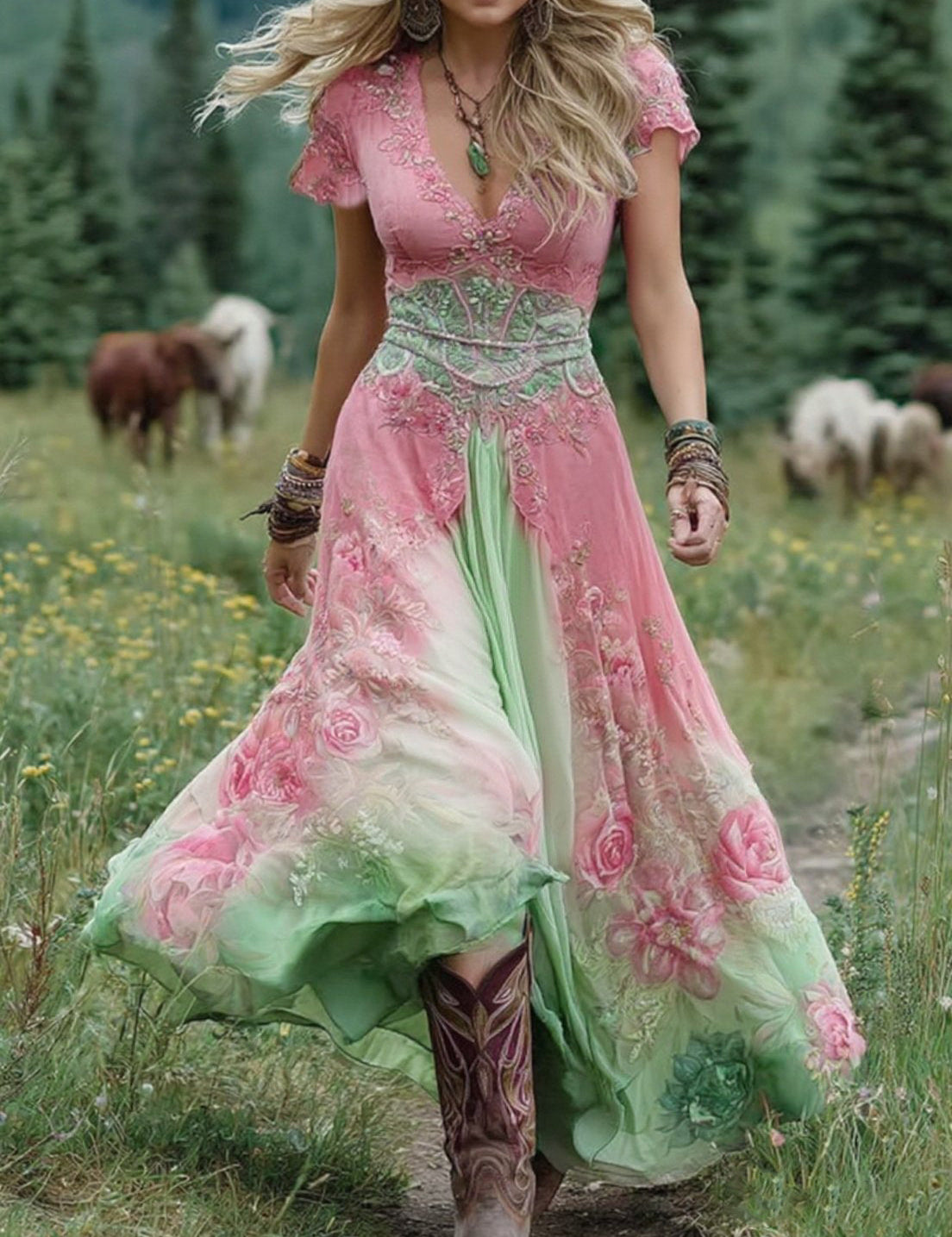 Victoria - Vestido Maxi Corto Floral
