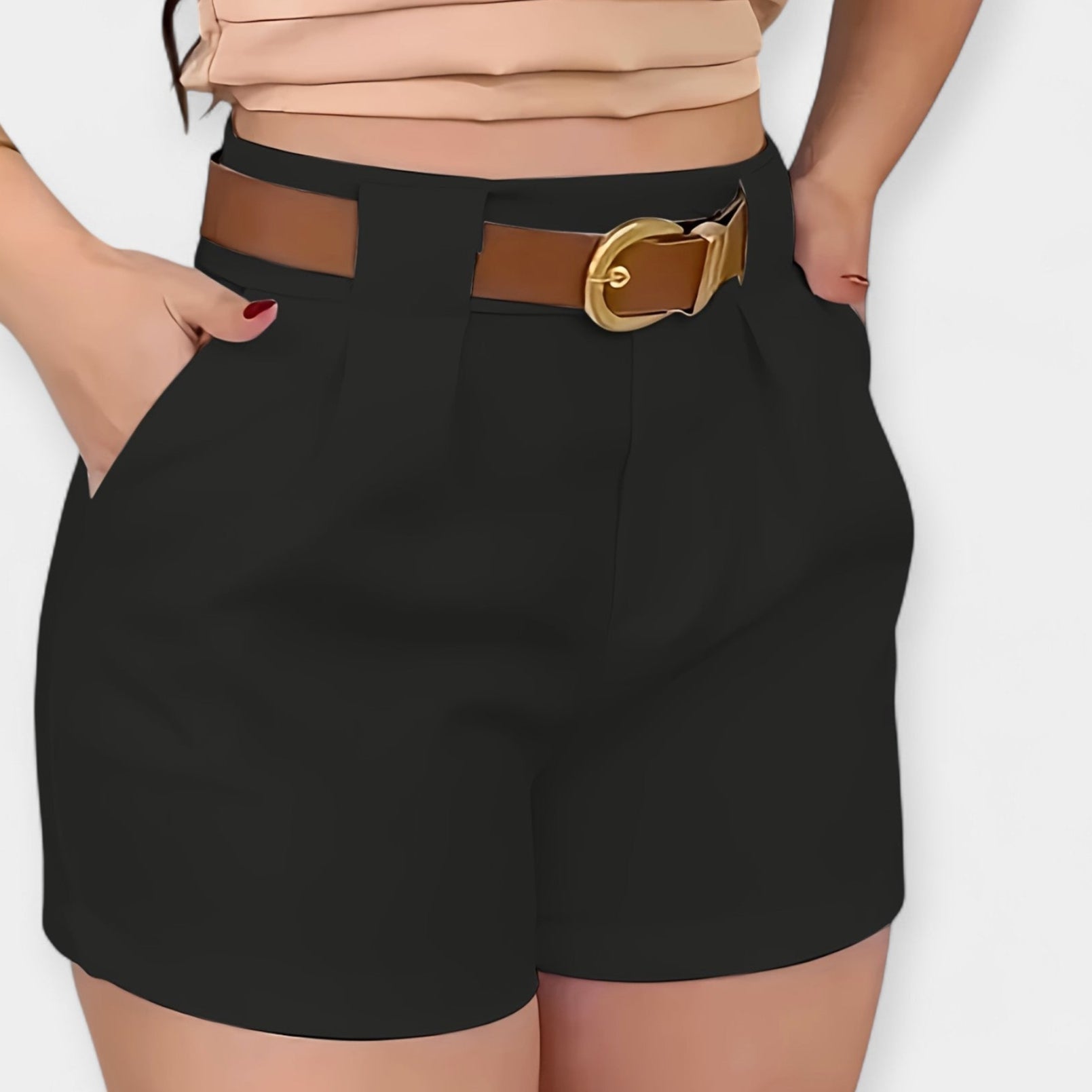 Blanca - Pantalones Cortos Plisados de Cintura Alta