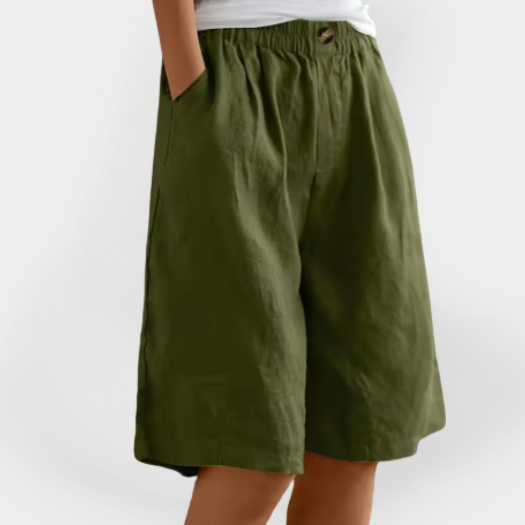 Marta - Pantalones Cortos de Lino con Bolsillos