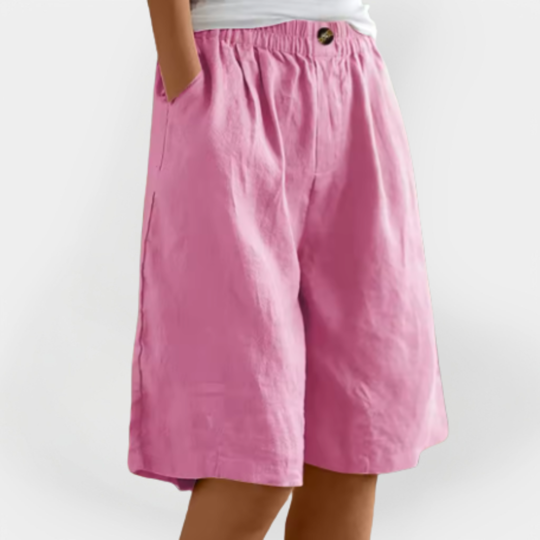 Marta - Pantalones Cortos de Lino con Bolsillos