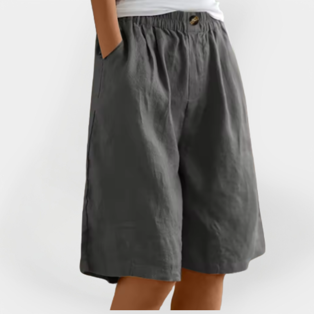 Marta - Pantalones Cortos de Lino con Bolsillos