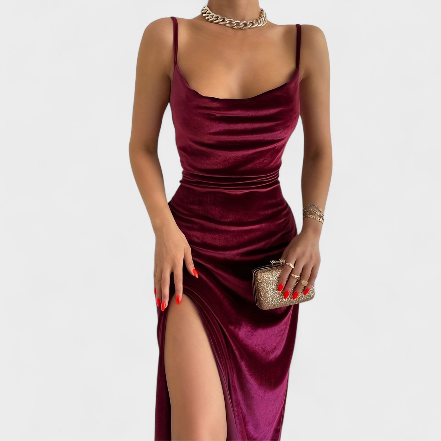 Jimena - Vestido de terciopelo con abertura