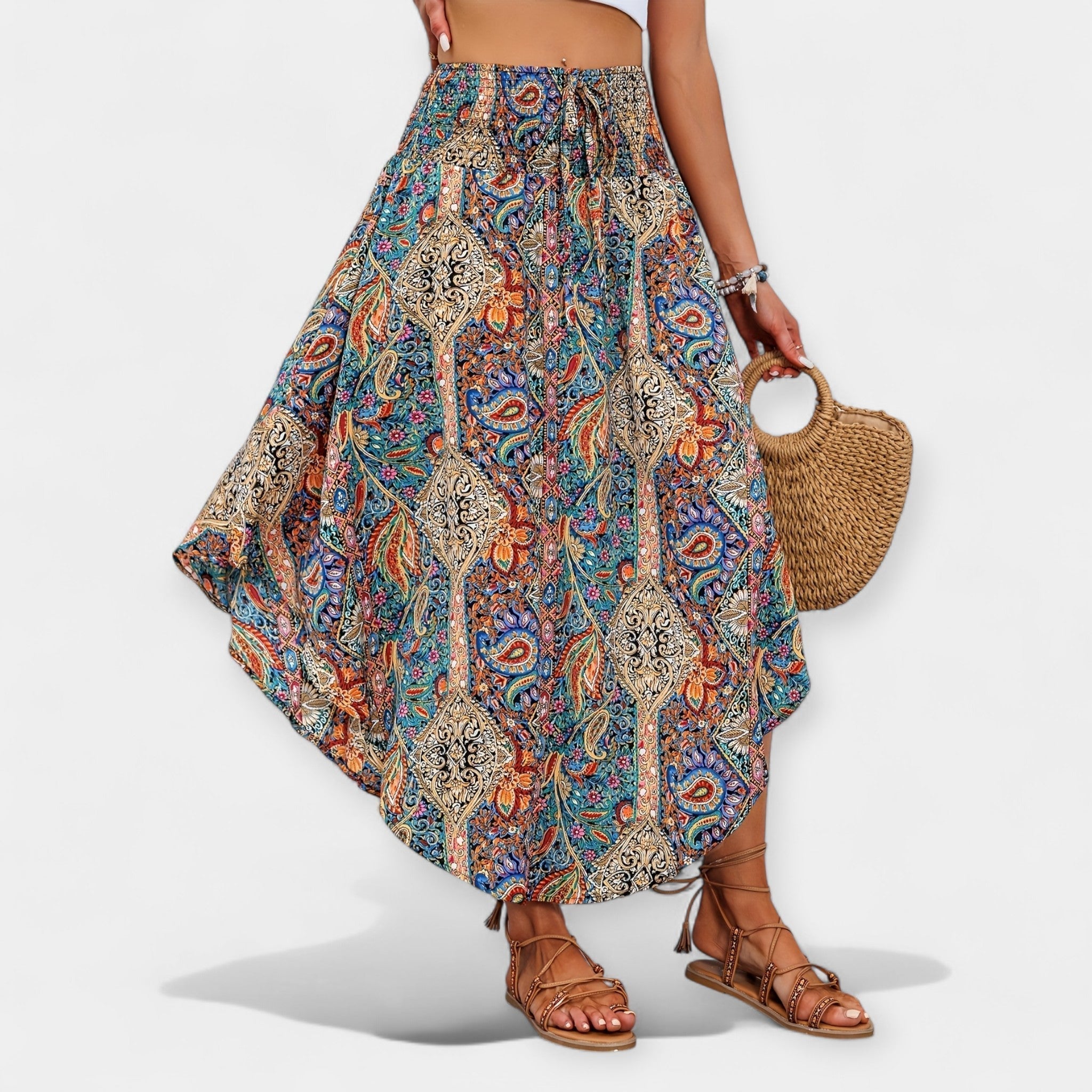Ema - Falda Floral Midi de Cintura Alta