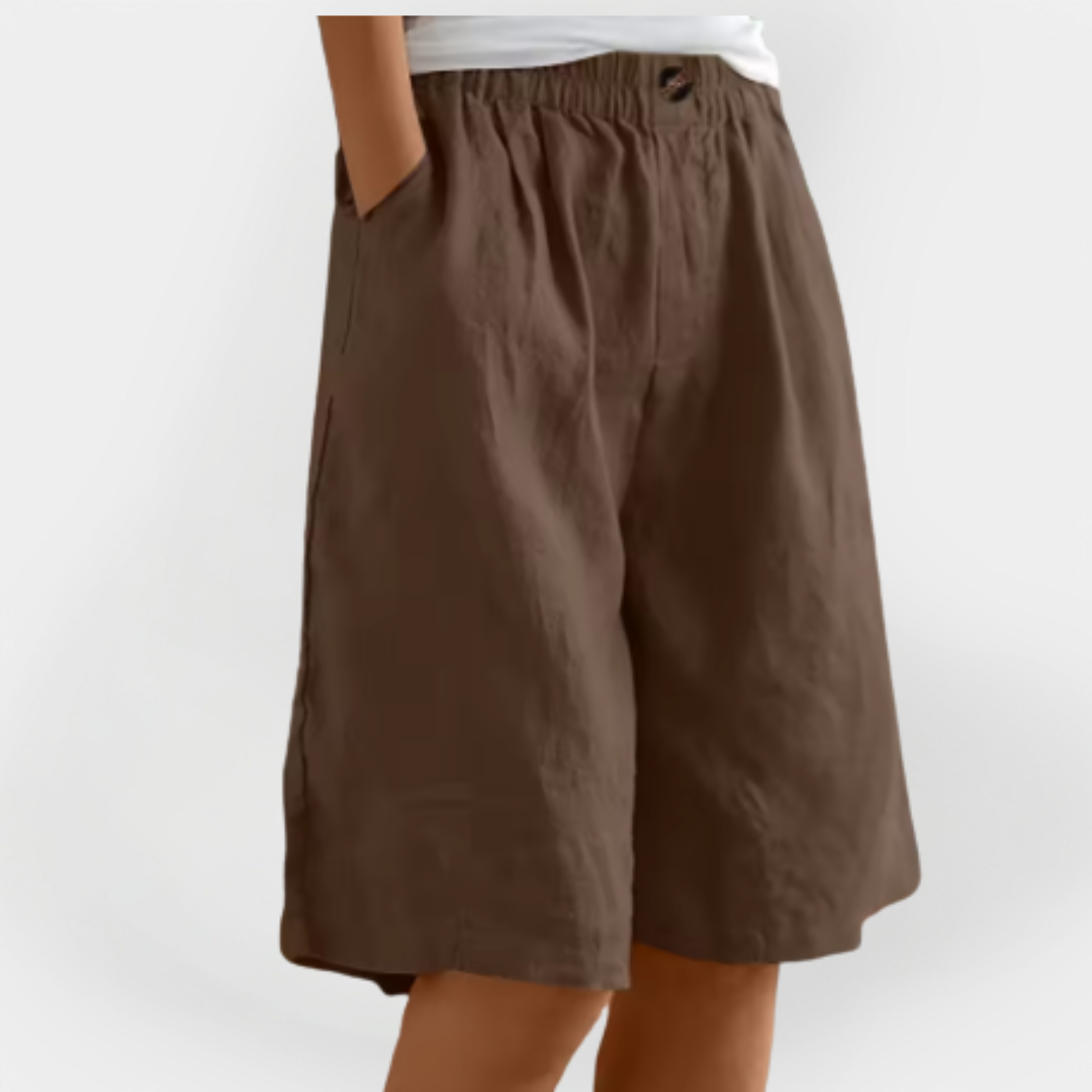 Marta - Pantalones Cortos de Lino con Bolsillos