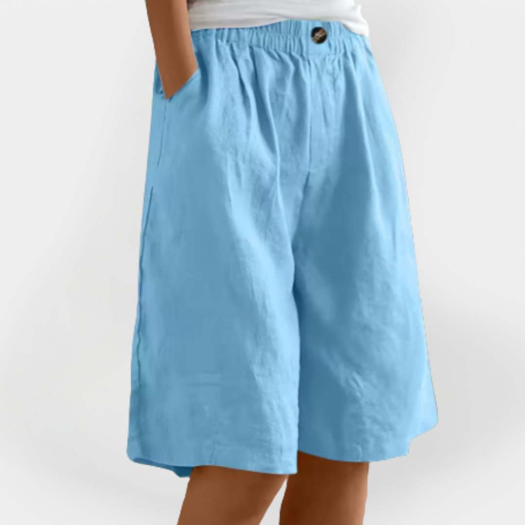 Marta - Pantalones Cortos de Lino con Bolsillos