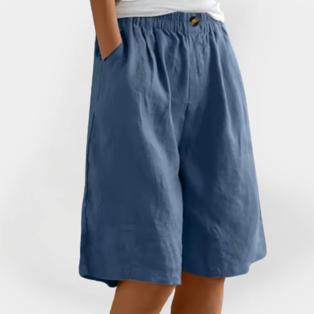 Marta - Pantalones Cortos de Lino con Bolsillos