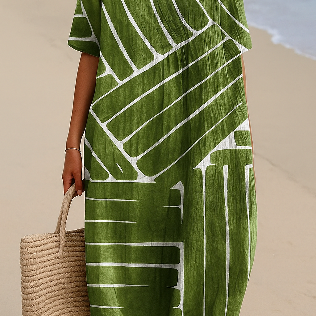 Berta - Vestido Verde con Patrón Geométrico