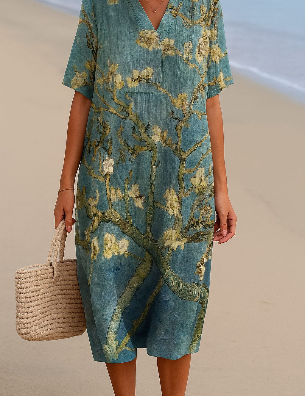 Lorena - Vestido Floral en Verde-Aguamarina