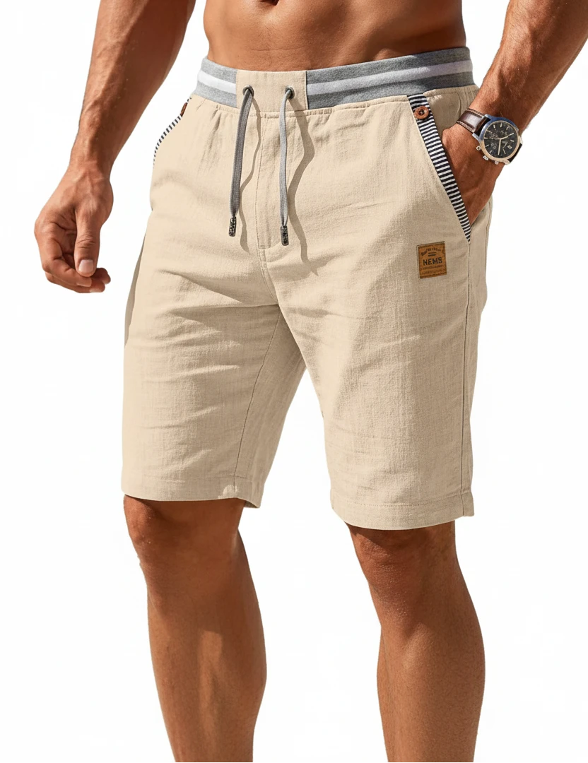 Victor - Pantalones Cortos de Lino de Verano