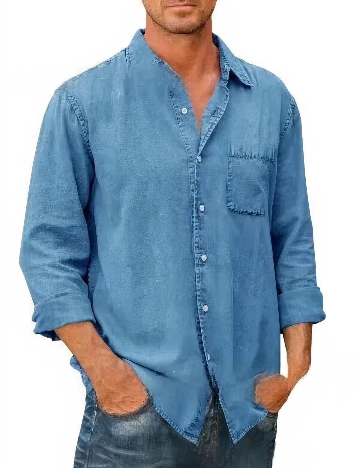 Angél - Camisa Mezcla de Denim Larga