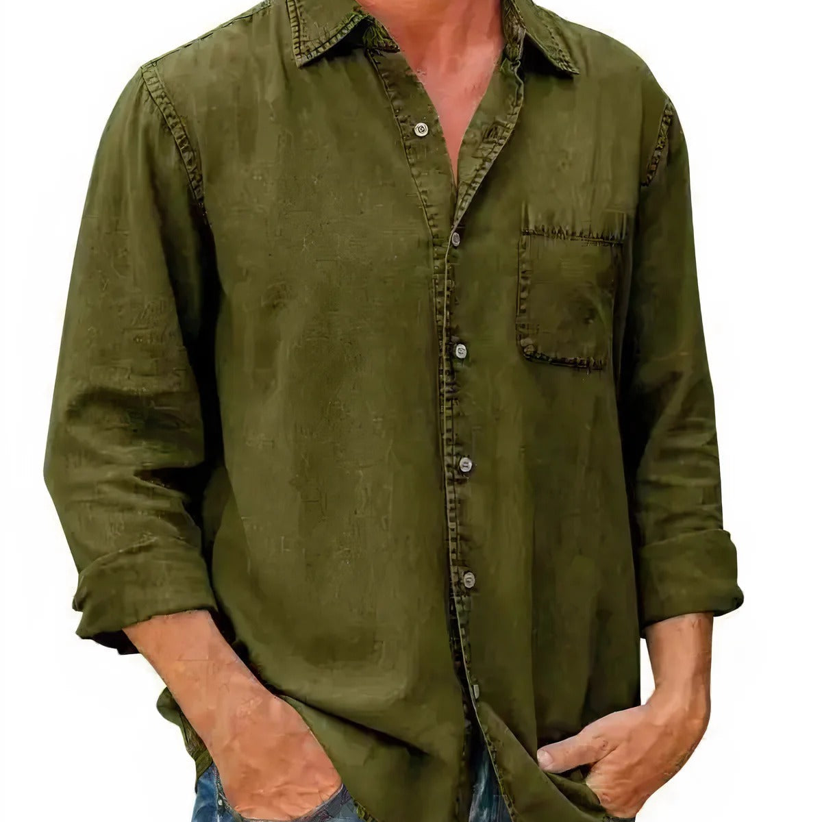 Angél - Camisa Mezcla de Denim Larga