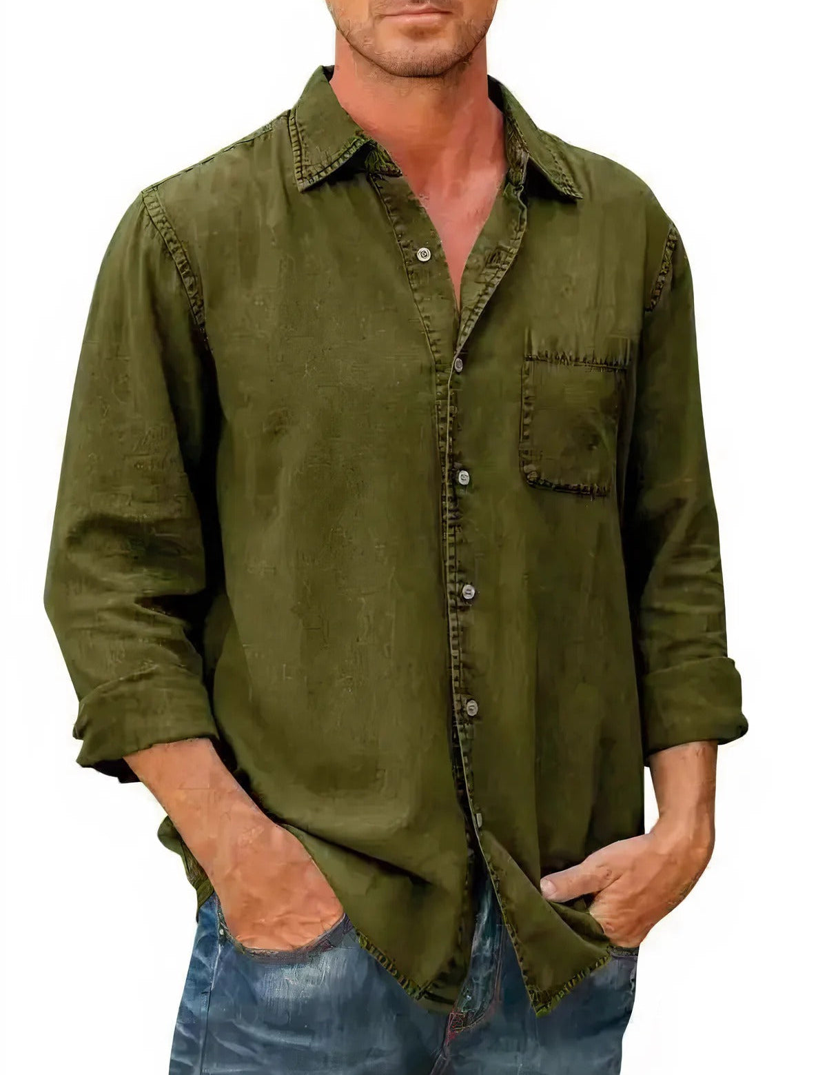 Angél - Camisa Mezcla de Denim Larga