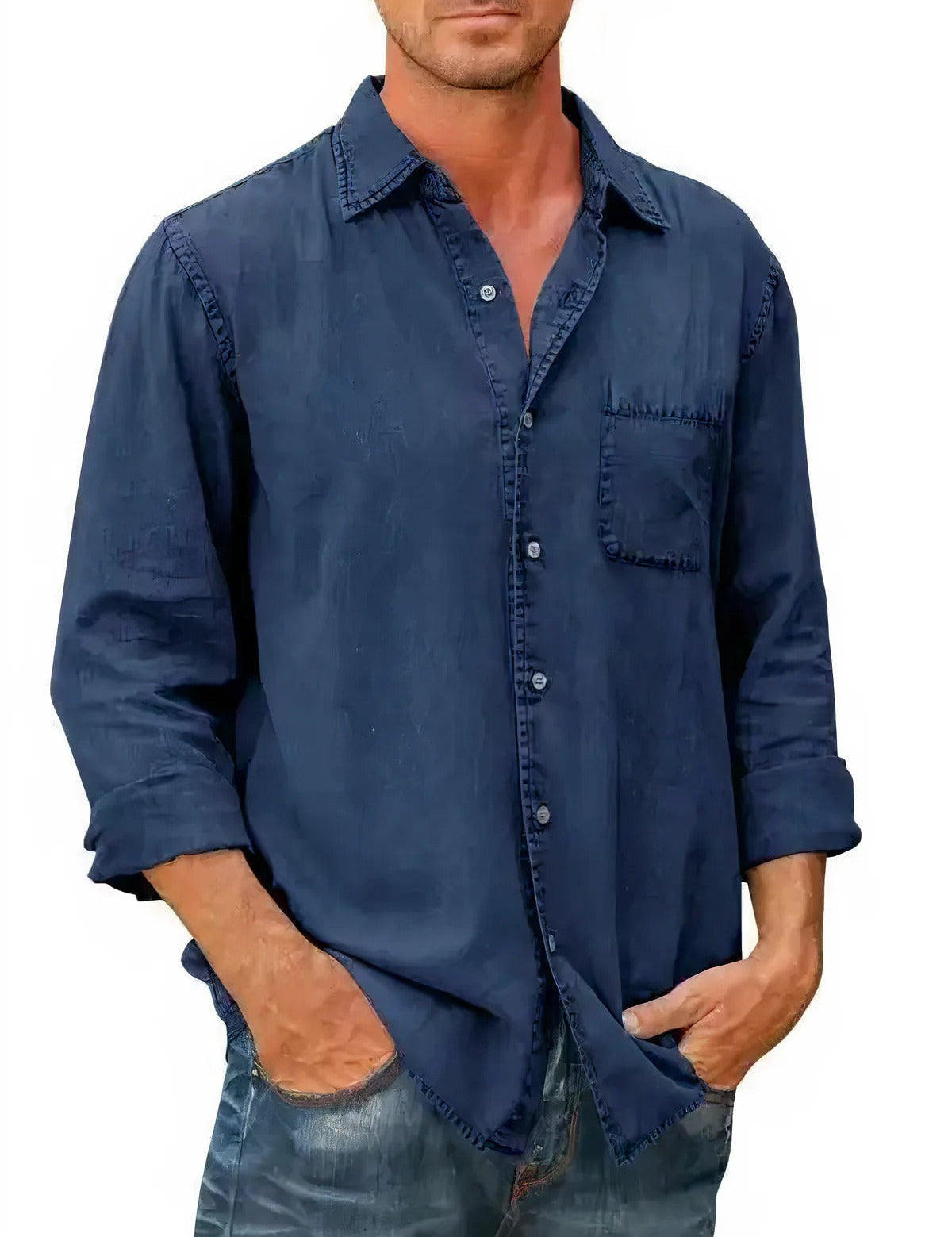 Angél - Camisa Mezcla de Denim Larga