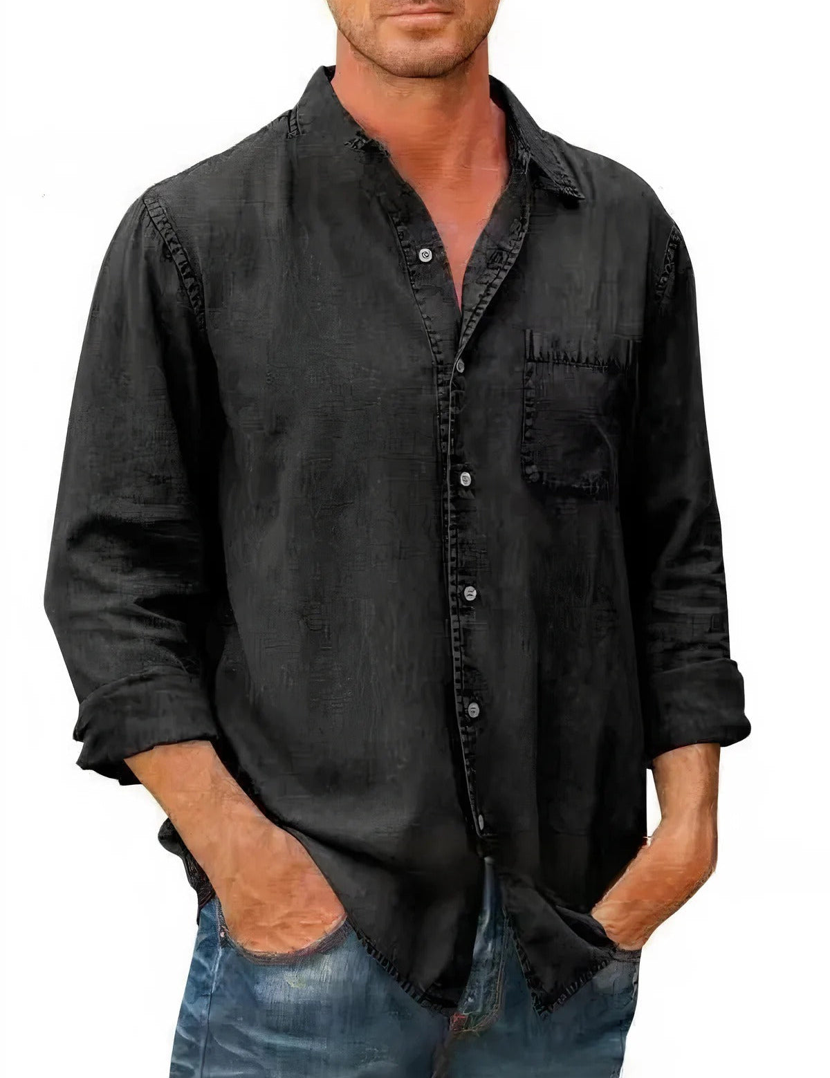Angél - Camisa Mezcla de Denim Larga