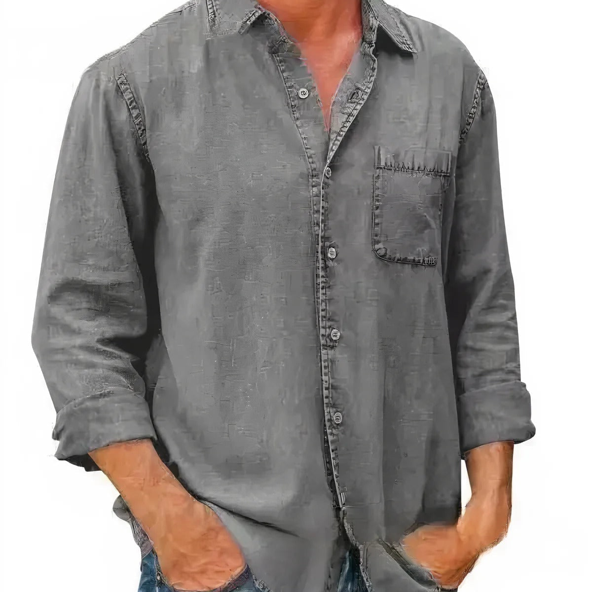 Angél - Camisa Mezcla de Denim Larga