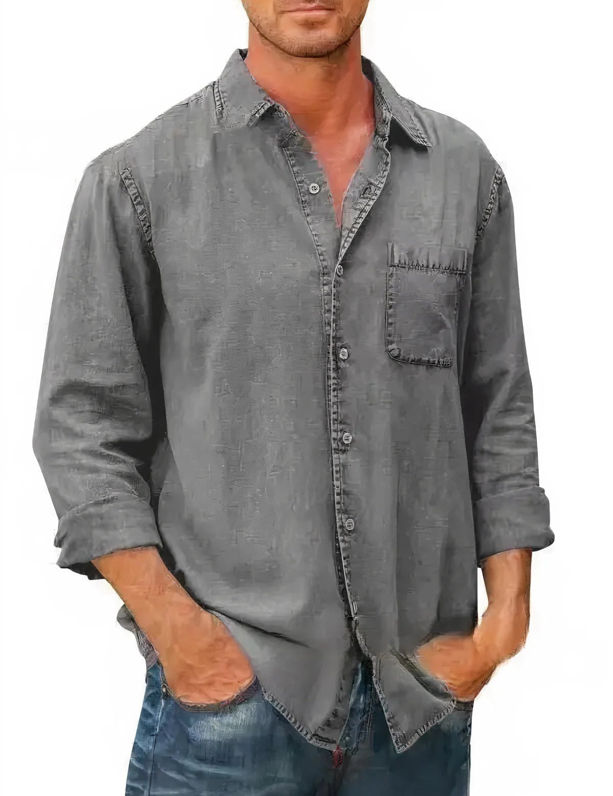 Angél - Camisa Mezcla de Denim Larga