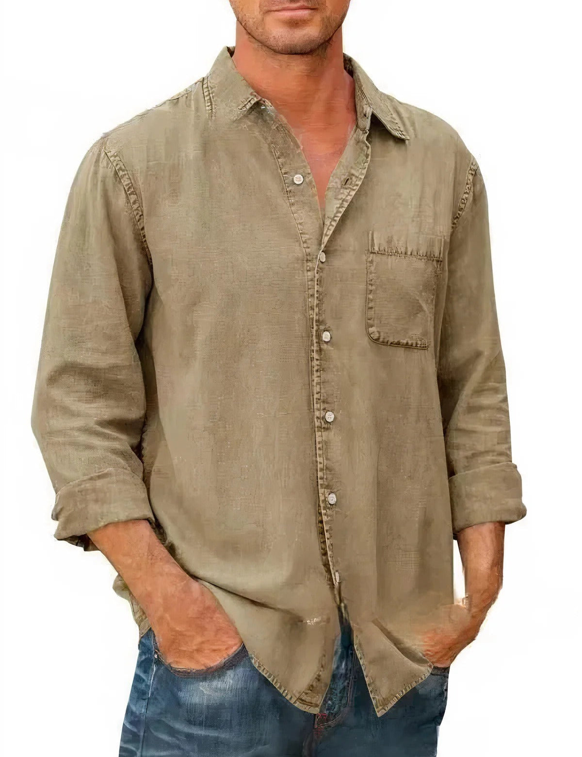Angél - Camisa Mezcla de Denim Larga