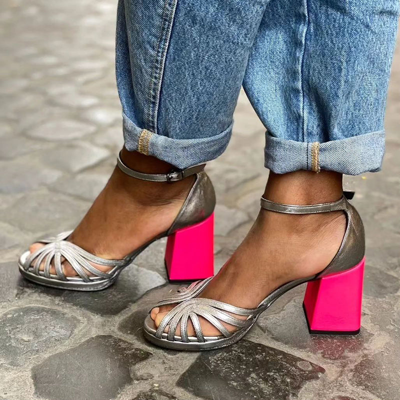 Serafina - Sandalias brillantes con tacón de bloque