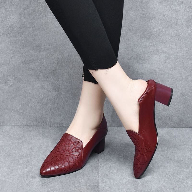 Olivia - Zapatos de Tacón de Piel Vegana con Bordado Suave