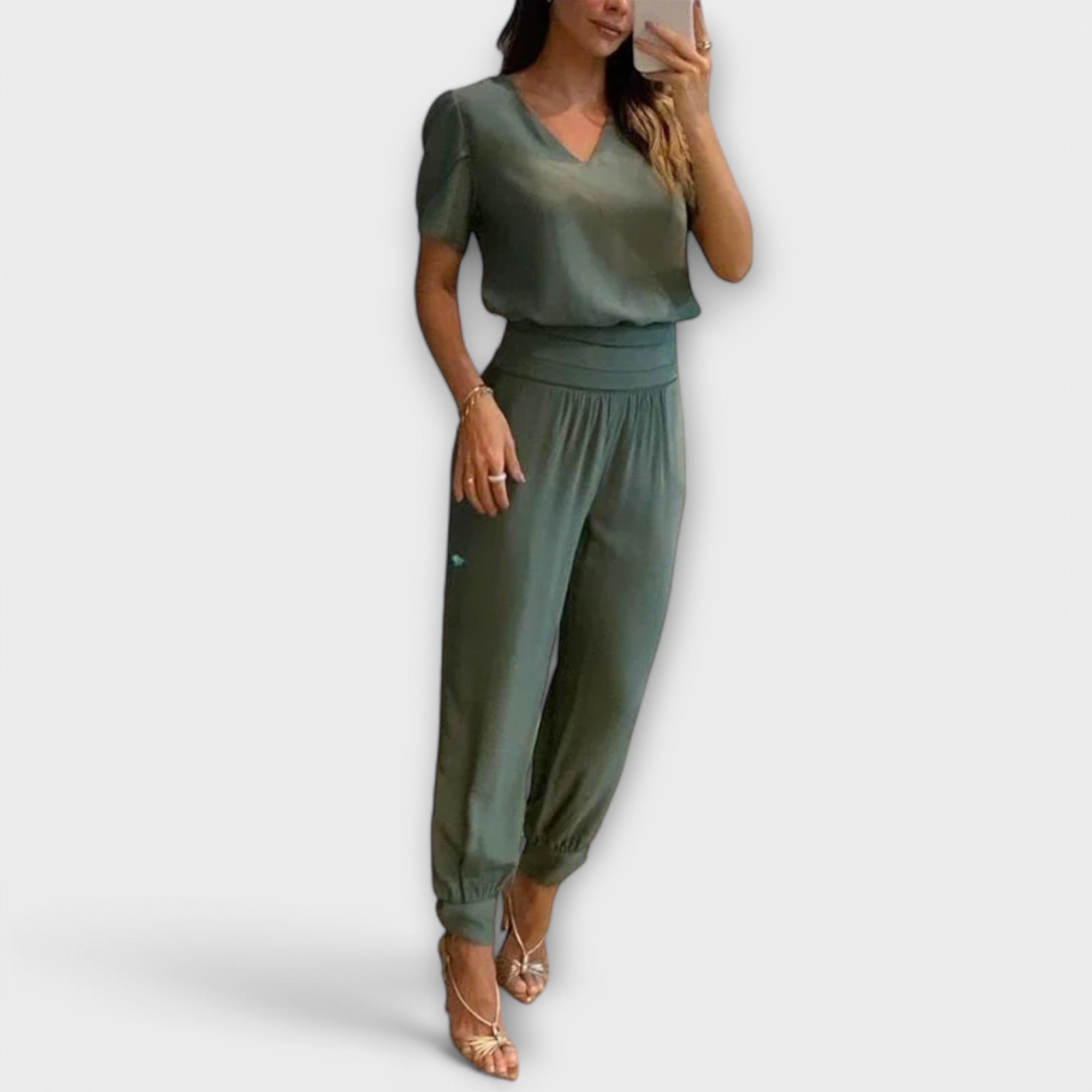 Irene - Conjunto elegante de blusa y pantalones