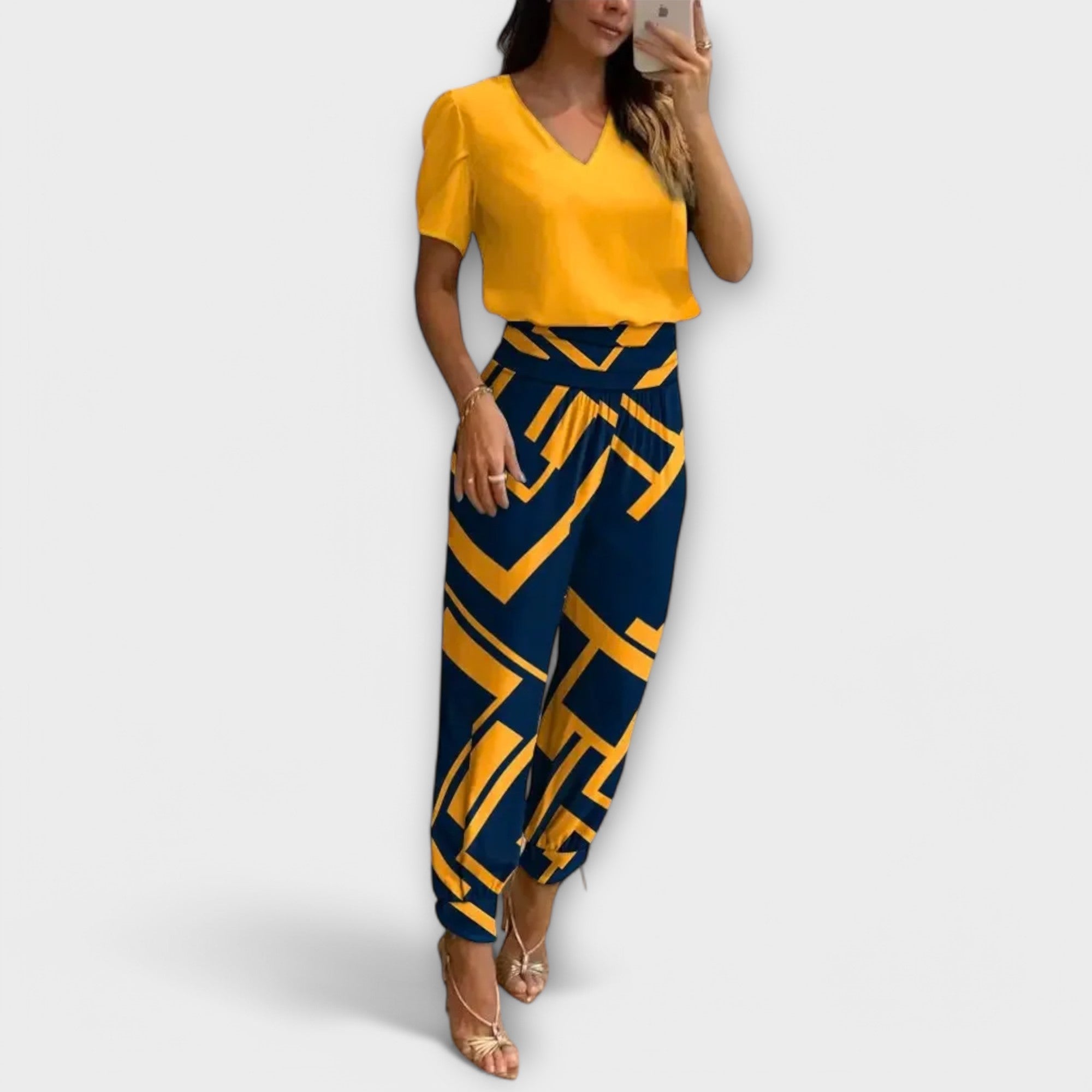 Irene - Conjunto elegante de blusa y pantalones