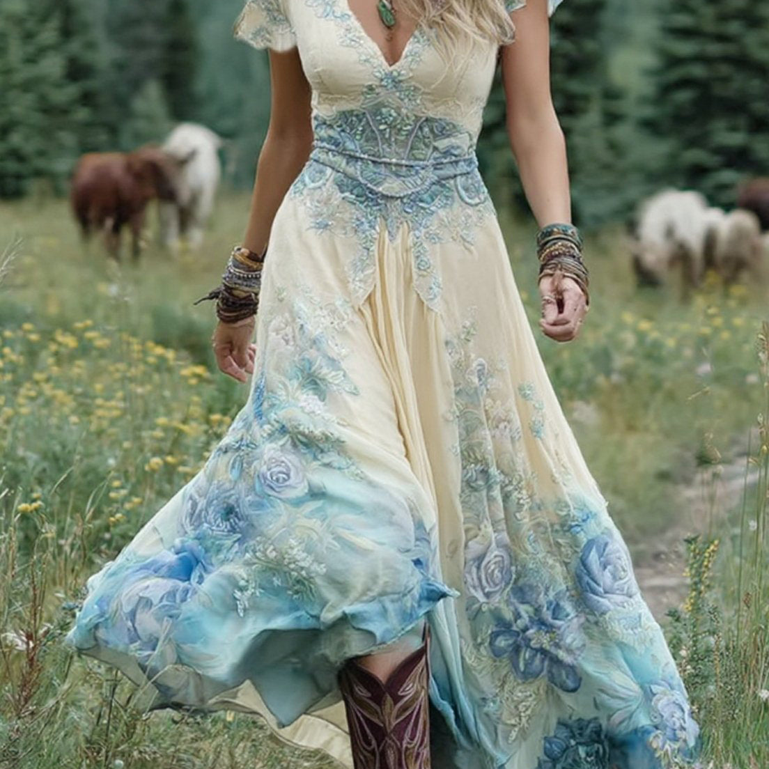 Victoria - Vestido Maxi Corto Floral