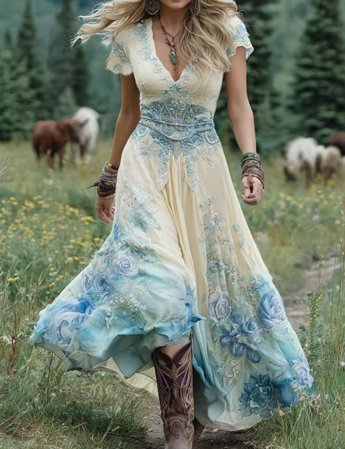 Victoria - Vestido Maxi Corto Floral