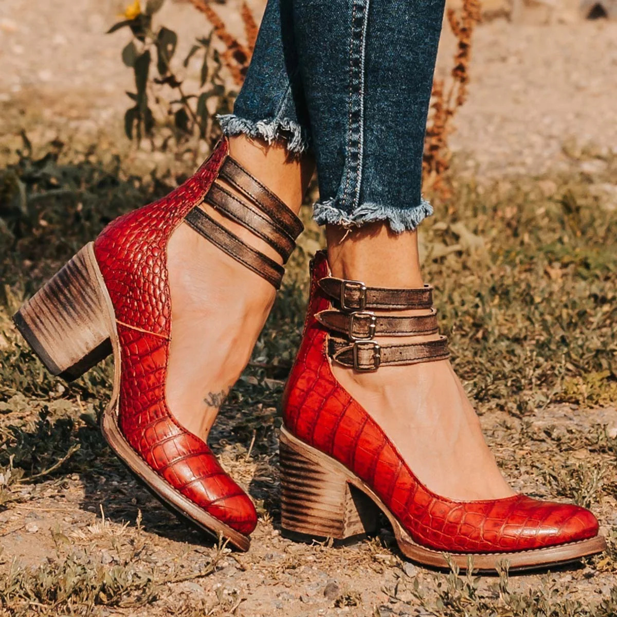 Gracía - Zapatos de tacón alto con tiras múltiples y suela gruesa