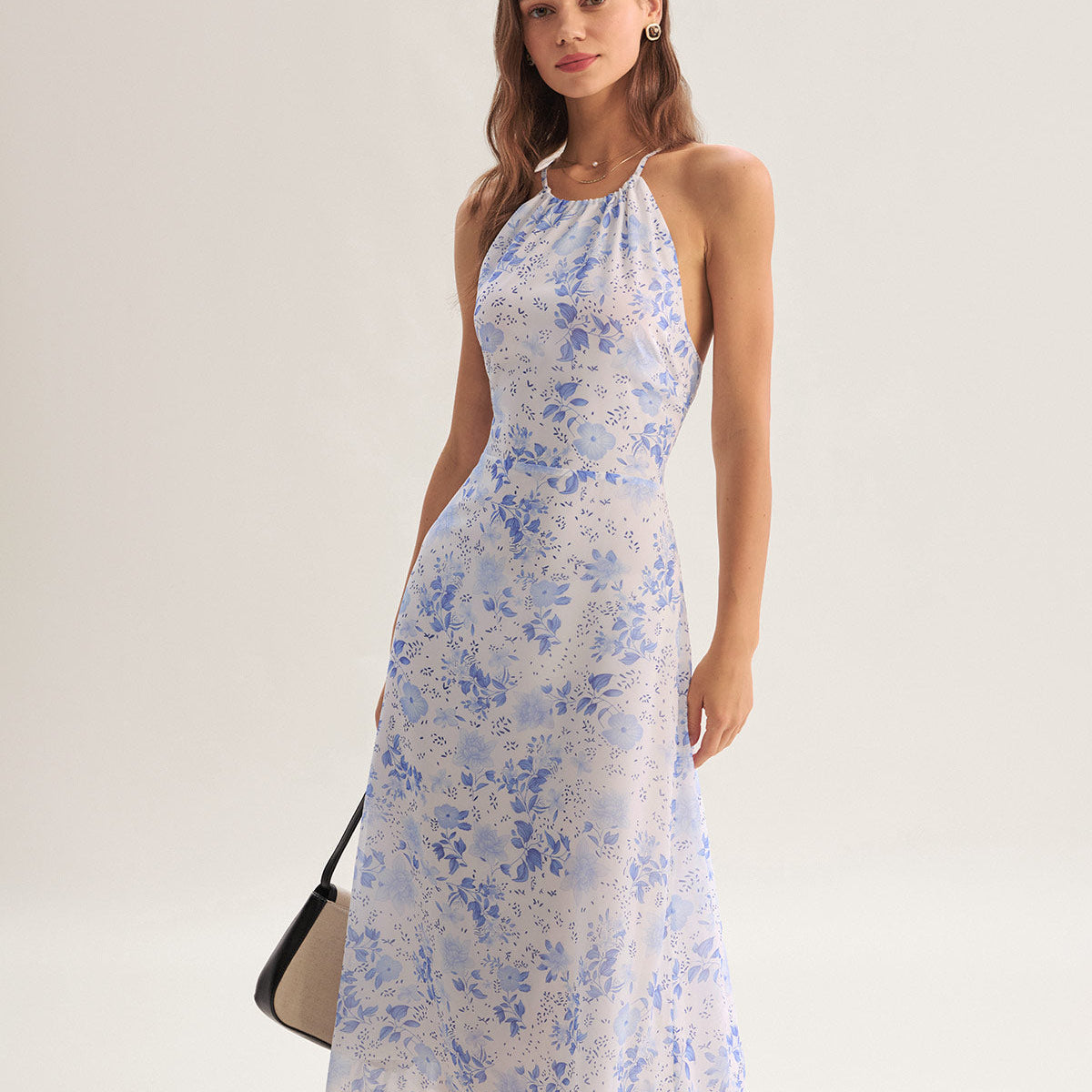 Clara - Vestido Midi Azul Floral