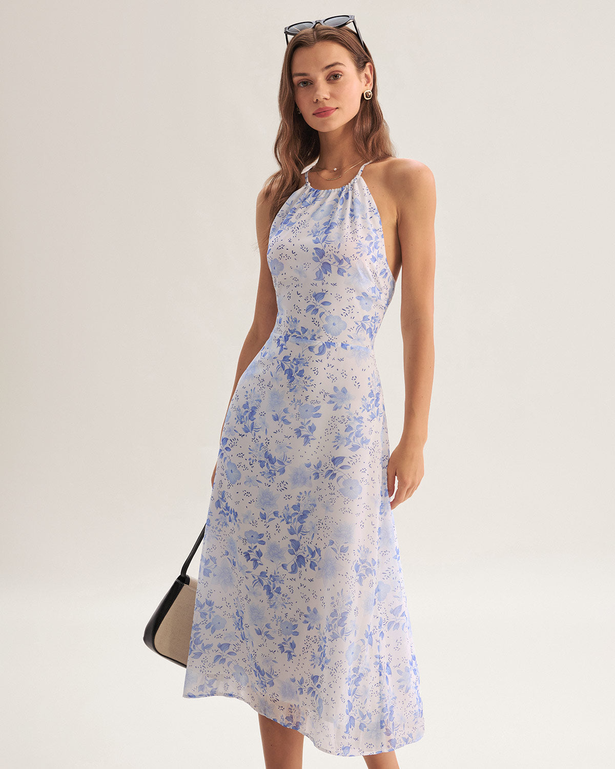 Clara - Vestido Midi Azul Floral